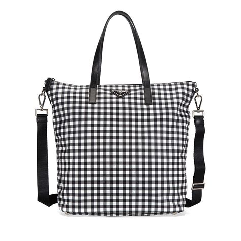 prada nero vichy printed nylon tote